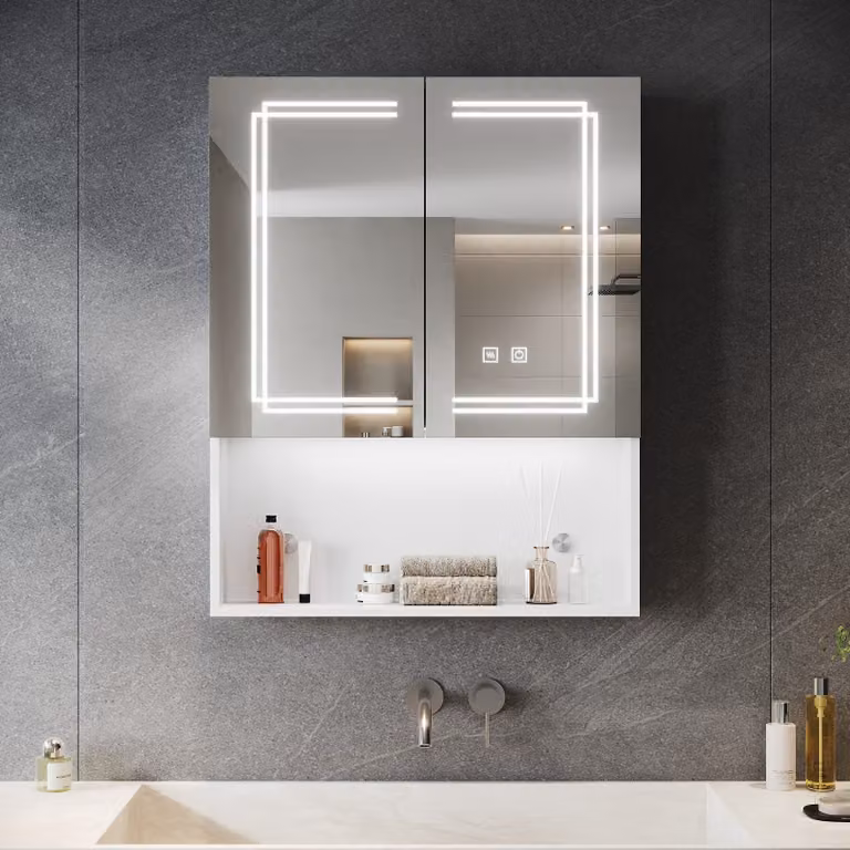 SONNI Armadio a specchio a due ante 60x75x13cm con doppio interruttore a sfioramento Chiaro e scuro regolabile Tre temperature di colore con funzione antiappannamento