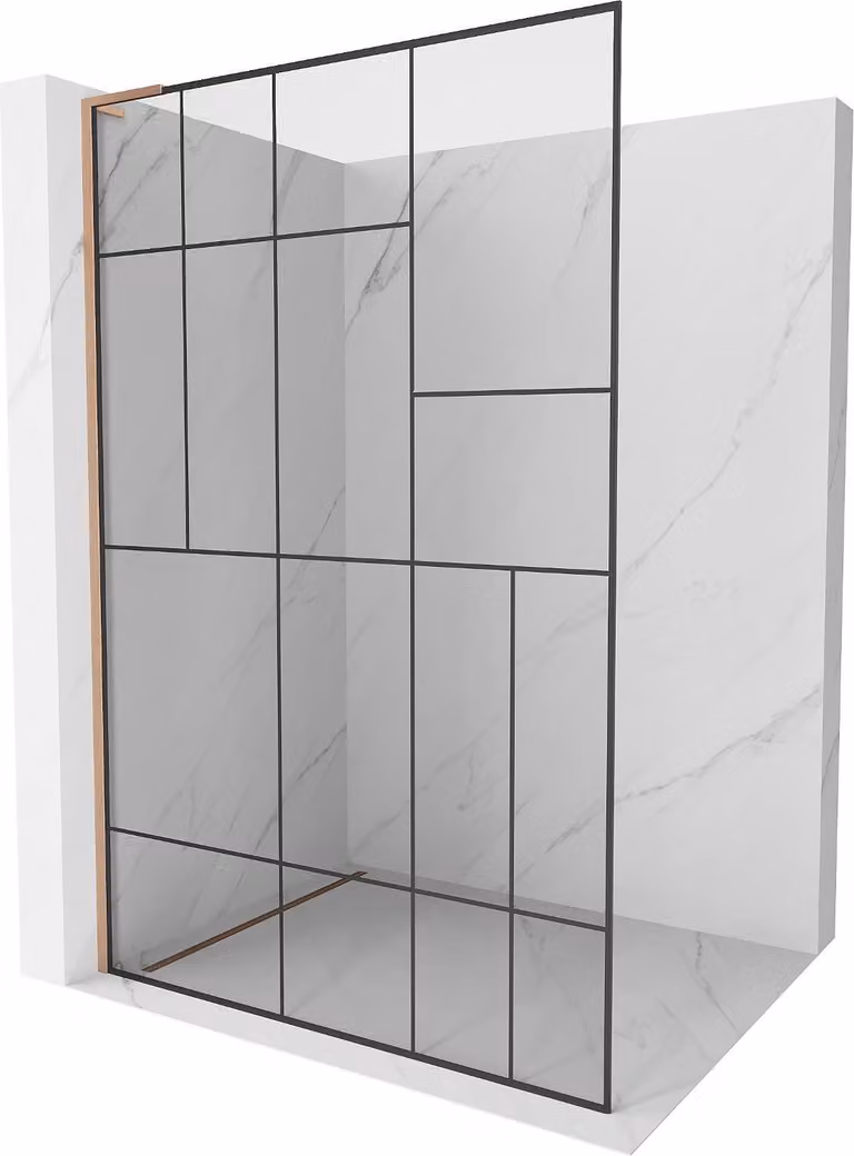 Mexen Kioto L pannello doccia Walk-in 120 x 200 cm, motivo nero, rame spazzolato - 800-120-103-65-78