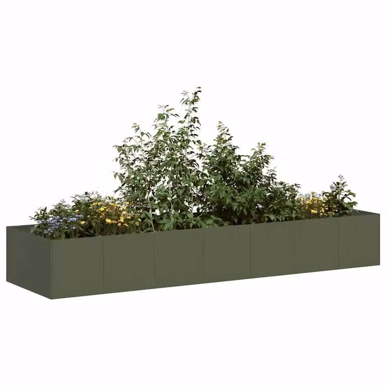 Fioriera rialzata vidaXL in acciaio color verde oliva L: 280 cm, P: 80 cm, H: 40 cm