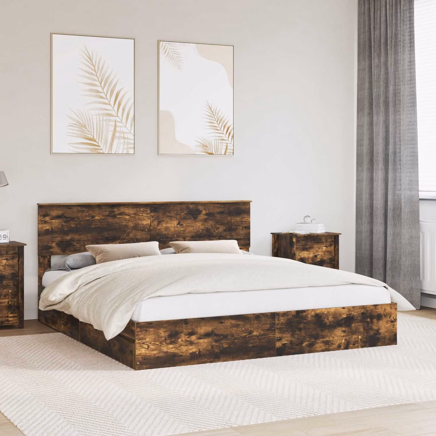 Letto con contenitore e cassetto vidaXL in rovere fumé 180 x 200 cm