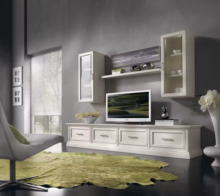 Parete attrezzata porta TV in legno shabby chic bianco Mobili 2G L: 245 cm