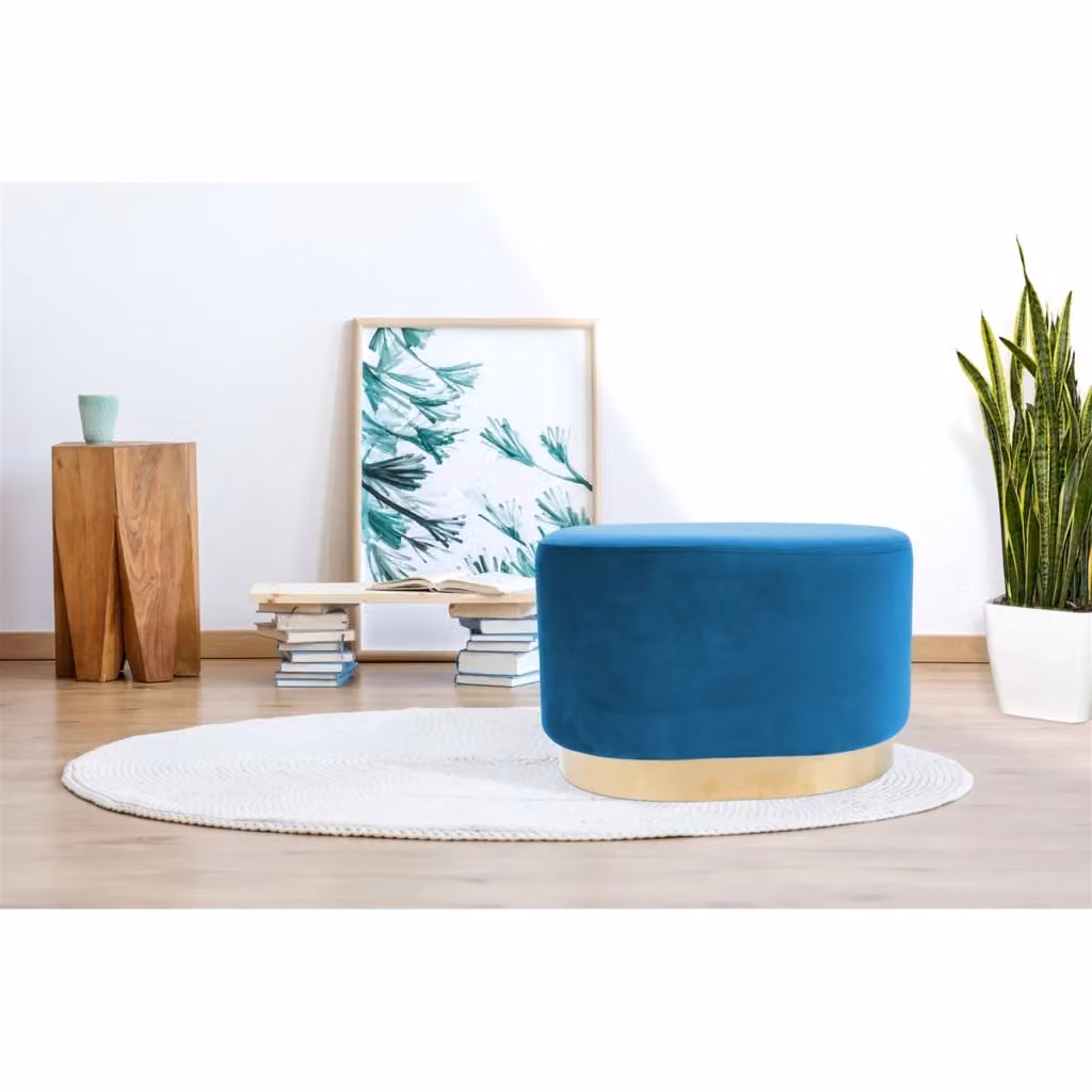 Pouf ovale Nano in velluto blu con base dorata KENDRA HOME – 2