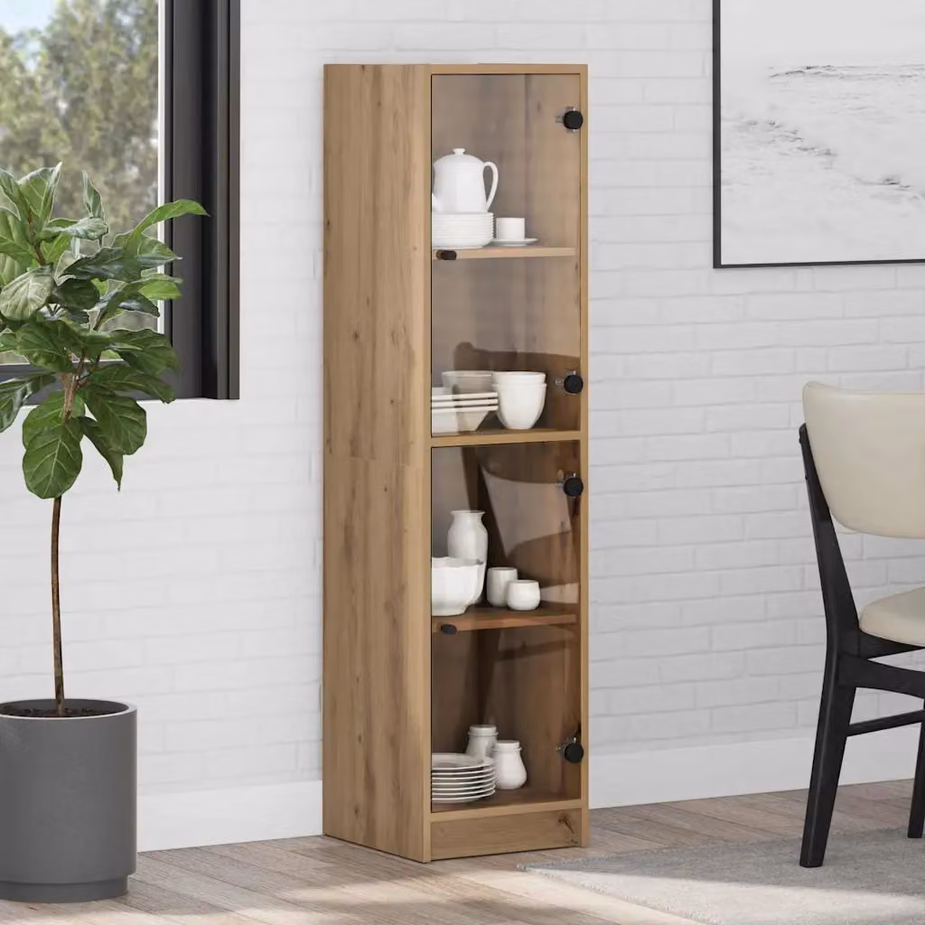Credenza moderna vidaXL in legno e vetro marrone con ante in vetro, L/P/H: 35 x 37 x 142 cm