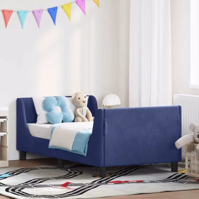 Struttura letto per bambini vidaXL in velluto blu con testata imbottita e doghe in legno 80 x 160 cm