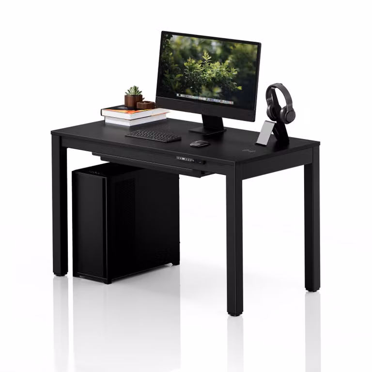 Scrivania regolabile in altezza elettricamente, dimensioni 120 x 63 cm, con funzione di ricarica Qi e USB, colore nero: EVAN