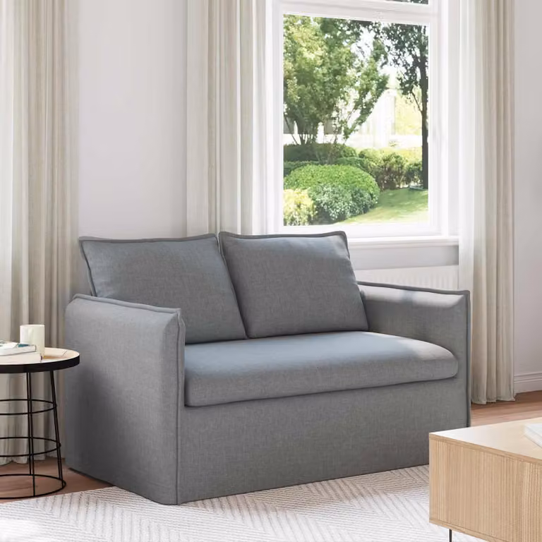 Divano moderno vidaXL in tessuto grigio con struttura in metallo e coperture rimovibili L: 136 cm, P: 82 cm, H: 85 cm