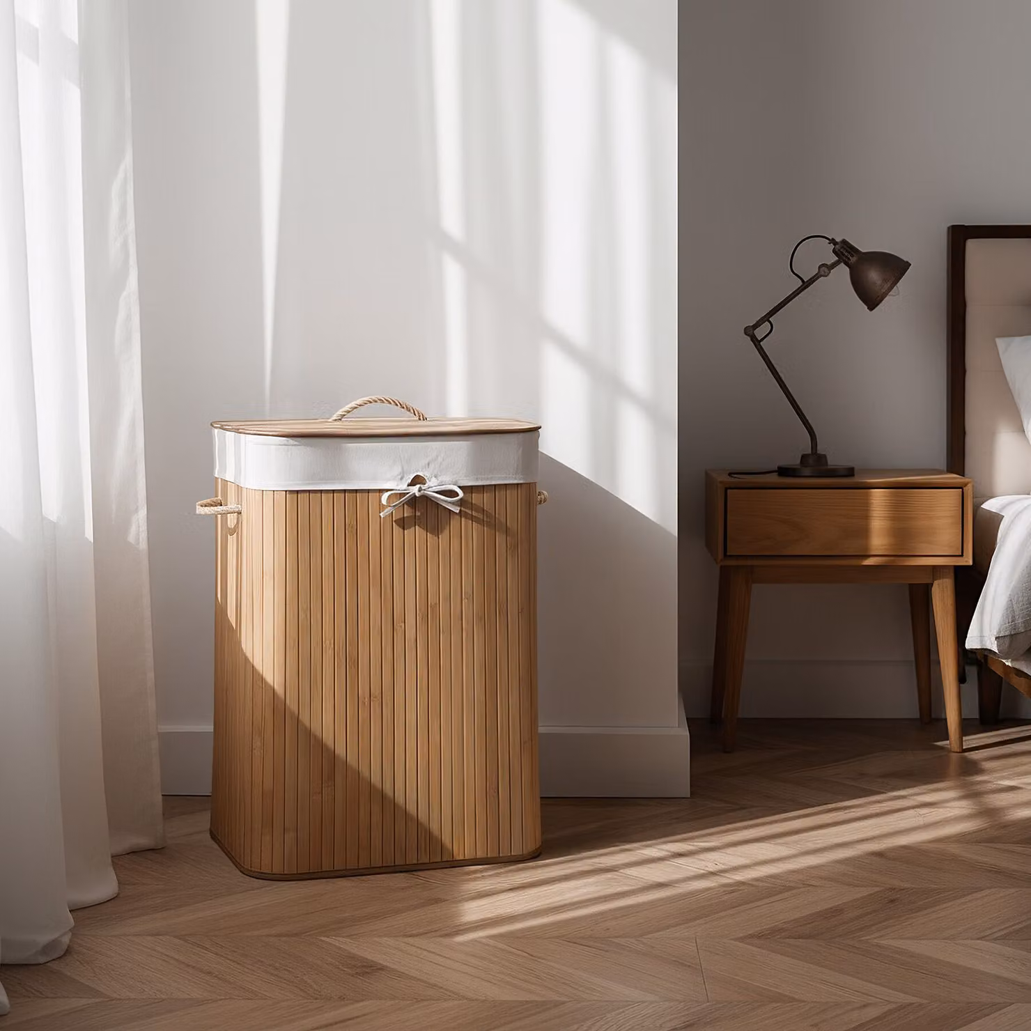 Cesto per la biancheria TecTake GmbH con sacchetto in cotone rimovibile e maniglie, pieghevole, beige, 72 L, L/P/H: 60,0 x 31,5 x 31,5 cm – 3