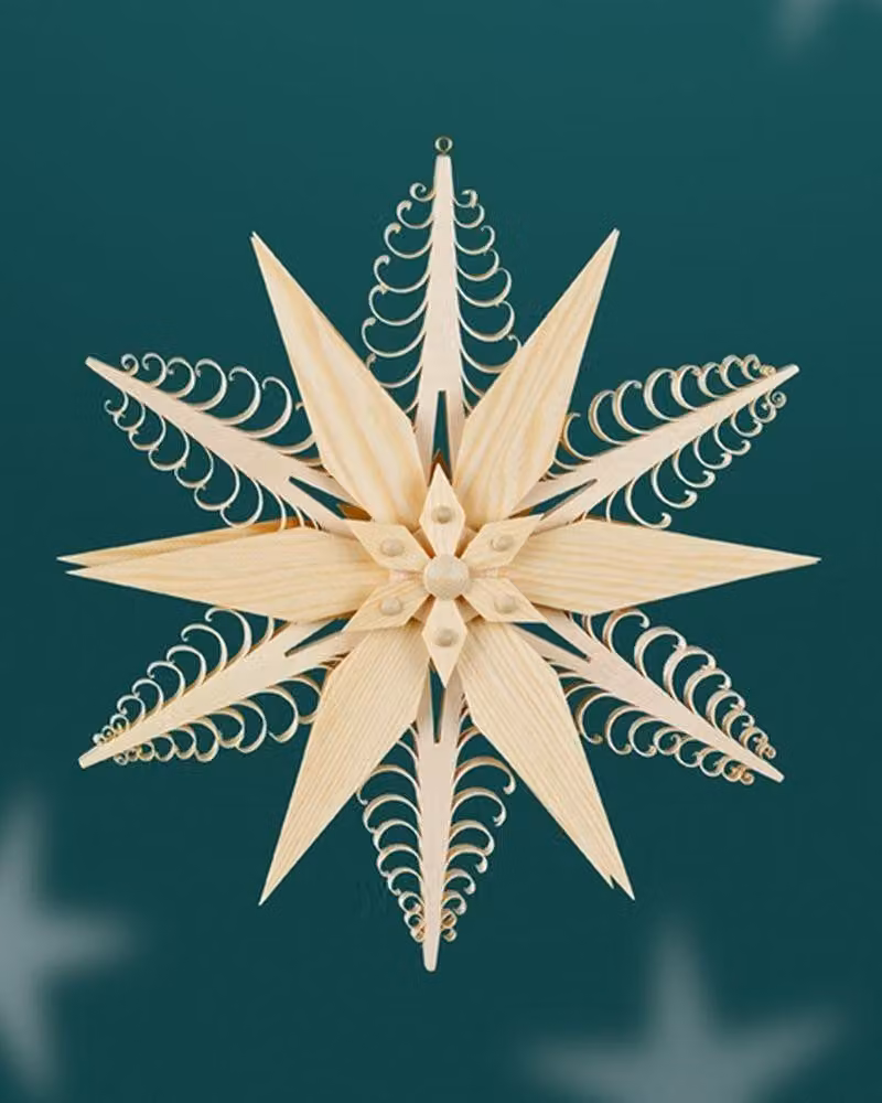 Ornamento per finestra stella di truciolo centrale 2 stelle (entrambi i lati) LxAxP=24x24x3,5 cm NUOVO