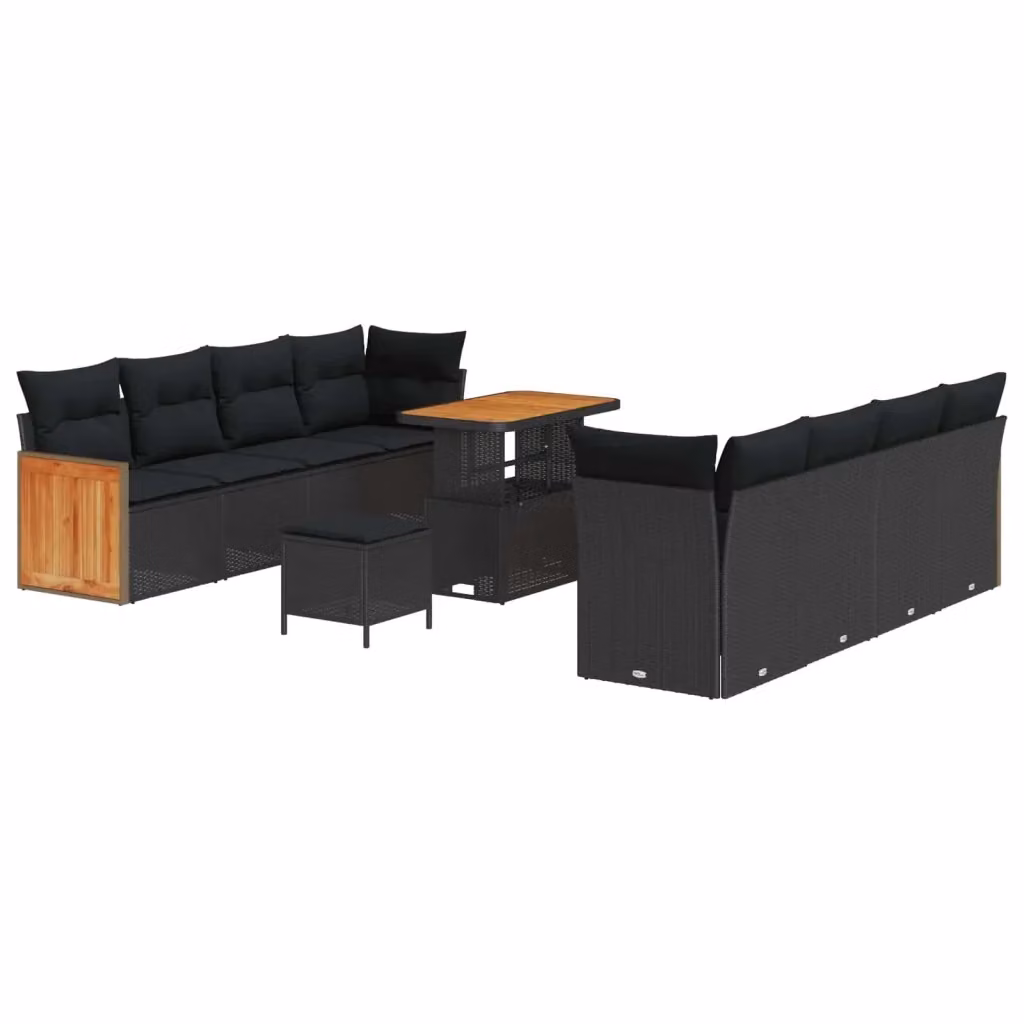 Set Divano da Giardino vidaXL a 11 Pezzi Nero con Cuscini e Tavolino da Esterno a Forma di U – 2