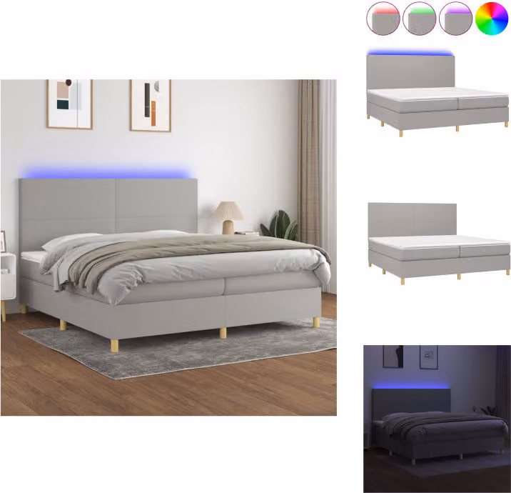 vidaXL Letto a molle con materasso e tessuto LED grigio chiaro 200x200 cm - Letti e strutture letto