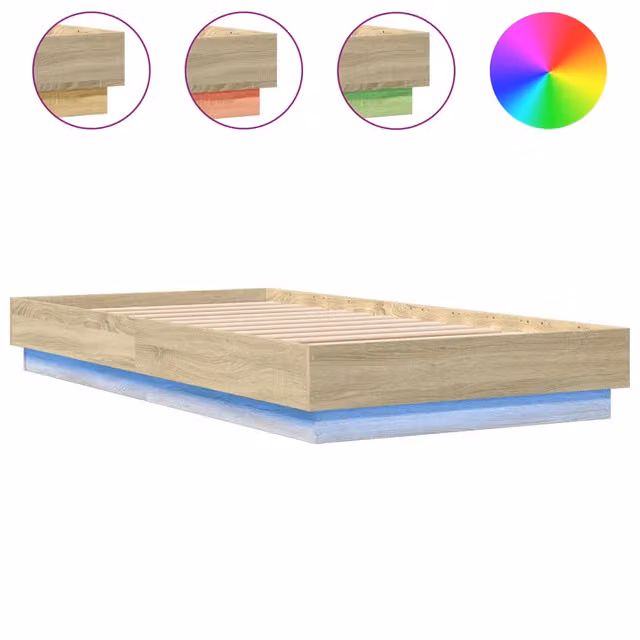 Letto singolo moderno in legno Rovere con illuminazione LED e porta USB L/P/H: 75 x 190 x 23 cm