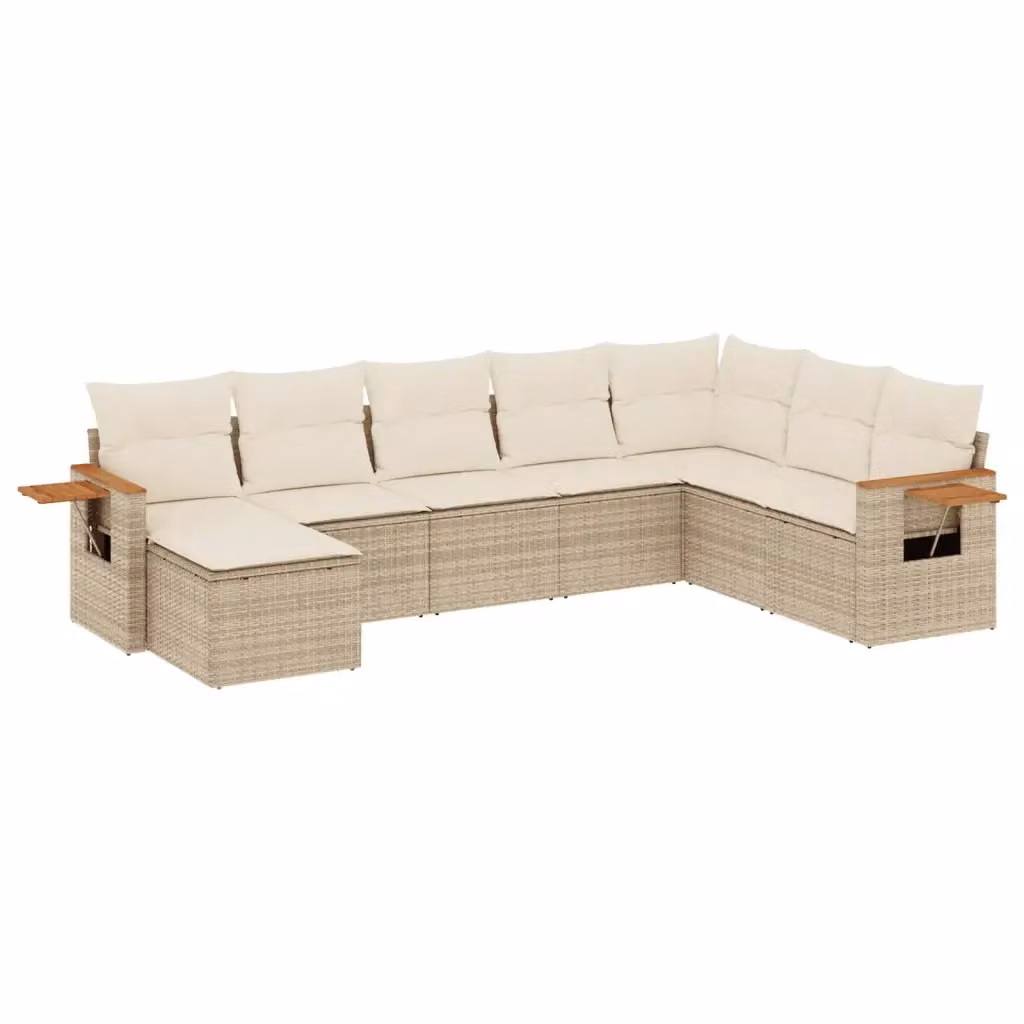 vidaXL Set Divano da Giardino a L 8 pz in Polyrattan con Cuscini Beige e Ottoman – 2
