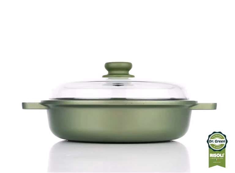 Tegame Dr. Green ad induzione in alluminio pressofuso con coperchio e due maniglie, diam. 28cm