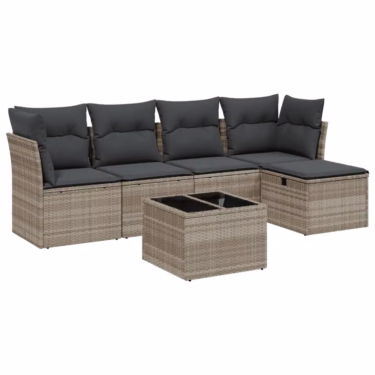 Set Divano da Giardino 6pz con Cuscini Grigio Chiaro Polyrattan
