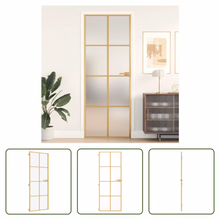 The Living Store porta interna Slim Golden 76x201,5 cm in vetro temperato e alluminio
