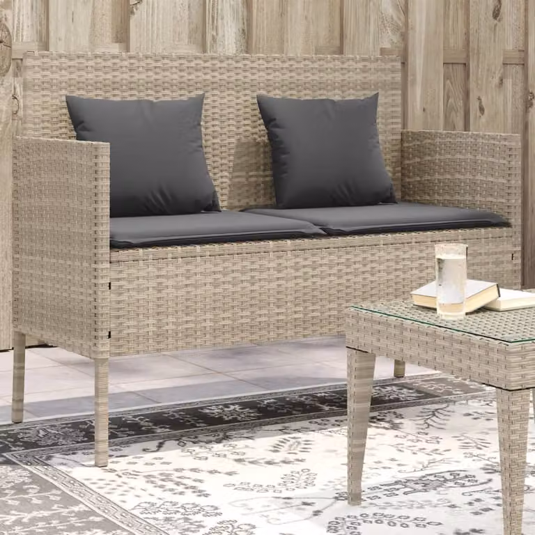 vidaXL Panca da Giardino Moderna in Polyrattan Grigio con Cuscini L: 113 cm, P: 61 cm, H: 87 cm