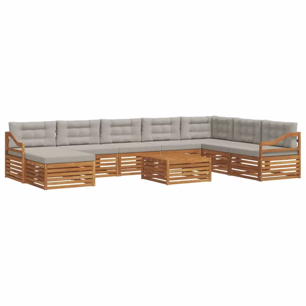 Set di divani da esterno a L vidaXL in legno di acacia con cuscini, colore grigio e marrone – 2
