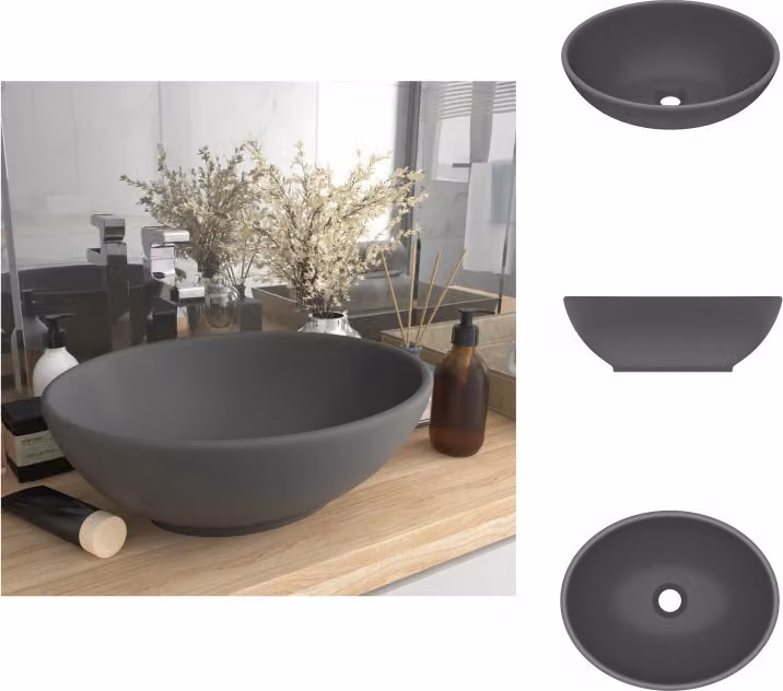 vidaXL Lavabo ovale grigio scuro opaco 40x33 cm in Vetroceramica - Lavabo da bagno