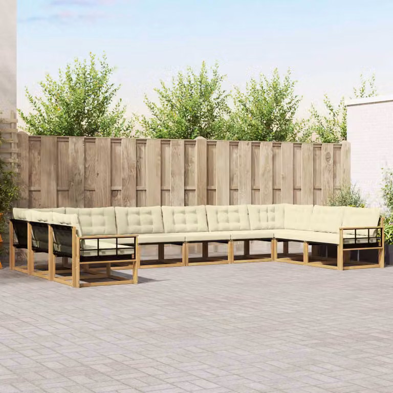 Set di divani da esterno vidaXL 10 pezzi in legno di acacia con cuscini bianchi e beige per giardino e terrazza