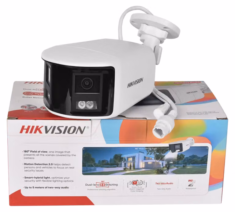 Telecamera IP, doppia lente, angolo di visione ampio di 180°, 8 megapixel, colore bianco