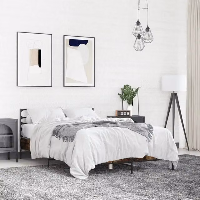 Giroletto-Struttura Letto Rovere Fumo 140x200 cm in Legno Multistrato Metallo 826837