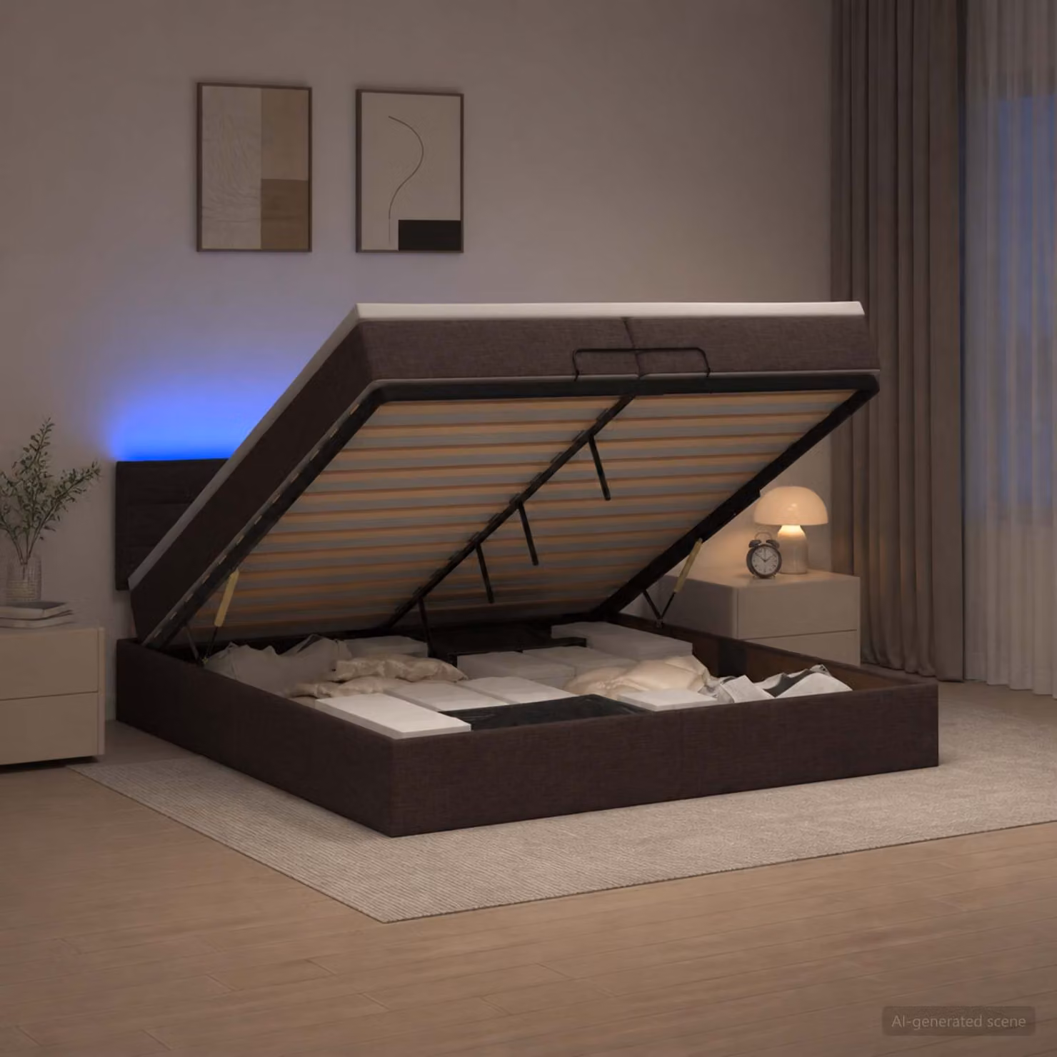 vidaXL Letto Ottomano Moderno con Materasso, Illuminazione LED e Porte USB, Marrone e Bianco, L/P/H: 200 x 200 x 78 cm