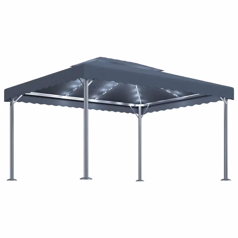 Gazebo con Pareti e Luci LED 400x300 cm Antracite in Alluminio