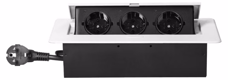 Presa incorporabile ORNO OR-GM-9033(GS)/W, 3 prese Schuko, Bordo piatto fresato, 3680W, Cavo 1.5m, Bianco opaco