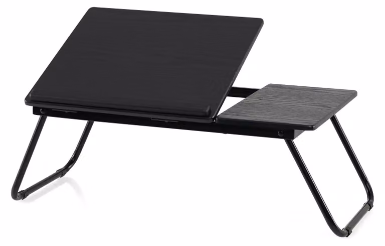 COSTWAY, tavolino pieghevole per laptop, 55x32x23 cm, tavolino da letto per notebook, regolabile in altezza su 4 livelli, scrivania realizzata in MDF e metallo, vassoio per laptop, colore nero