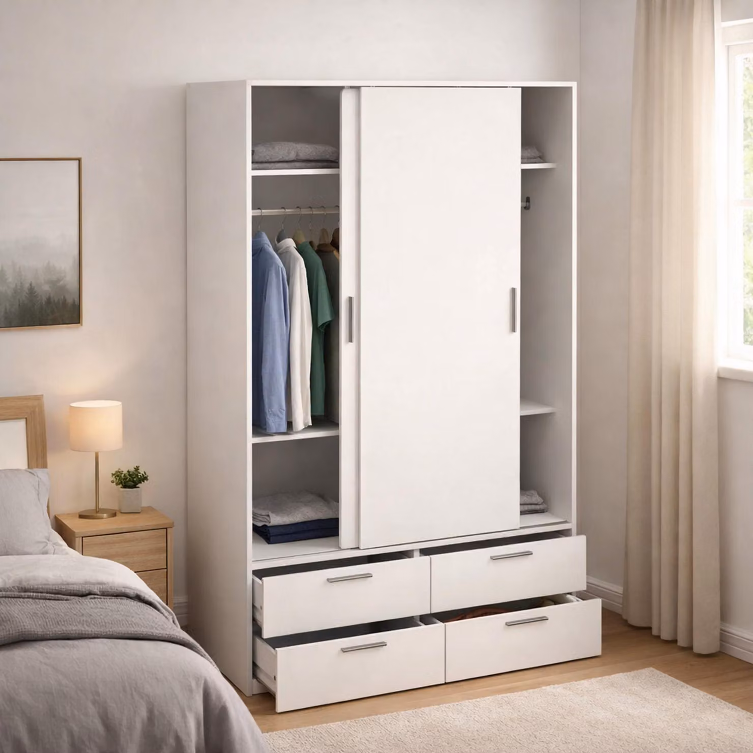 Dmora Guardaroba 2 Ante Frediana 60.25x200h cm Bianco, Appendiabiti 2 Ante