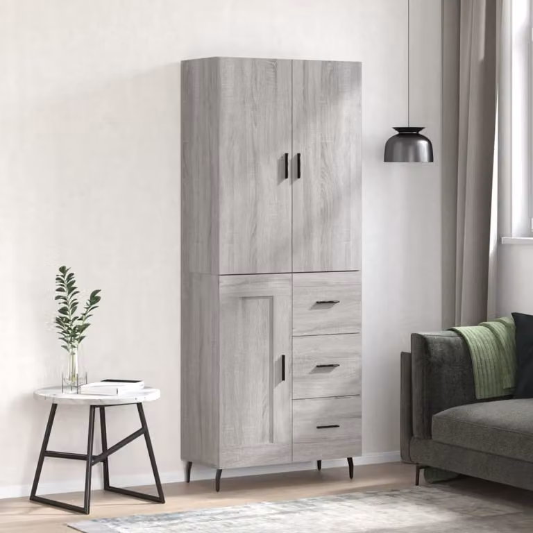 Credenza moderna vidaXL in legno e metallo Grigio Sonoma L: 69,5 cm, P: 34,0 cm, H: 180,0 cm