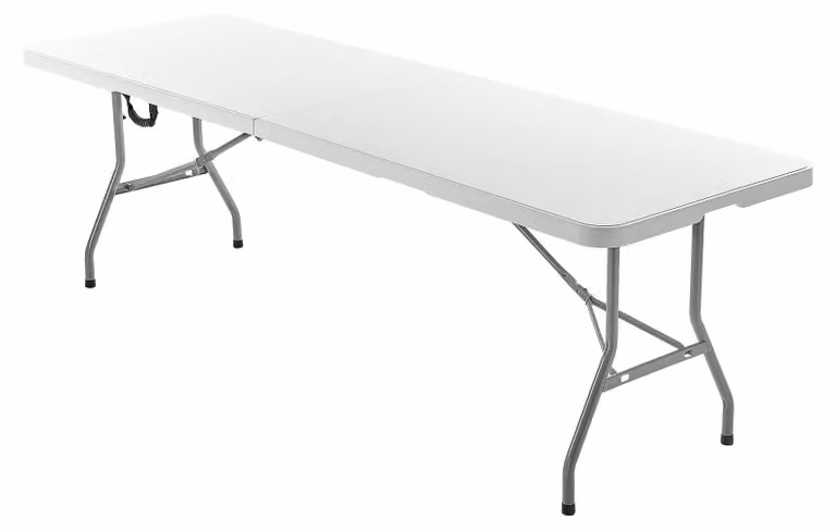SucceBuy Tavolo pieghevole Buffet Tavolo multiuso portatile 244 cm, tavolo rettangolare in plastica (per 6-8 persone) con maniglia integrata, tavolo da giardino Tavolo da campeggio per eventi, picnic e campeggio, bianco