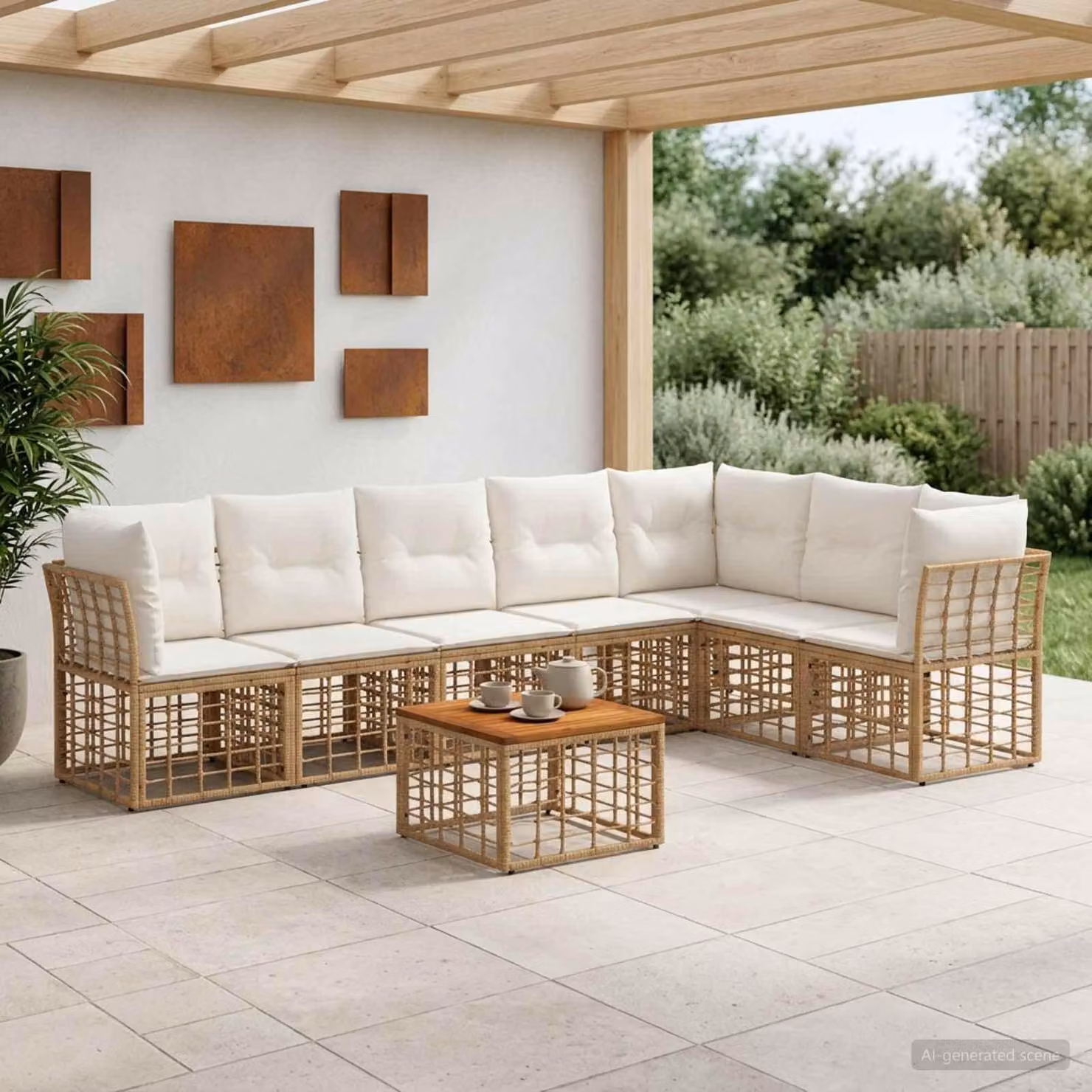 Maison Exclusive - Set da esterno per divano, 8 pezzi. Tessuto in poliestere, colore bianco crema, realizzato con materiali naturali