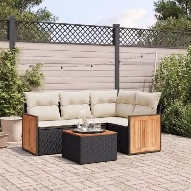 Set Divani da Giardino 5 pz con Cuscini in Polyrattan Nero 3227617