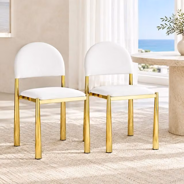 Sedia da pranzo imbottita in PU bianco con schienale semicircolare