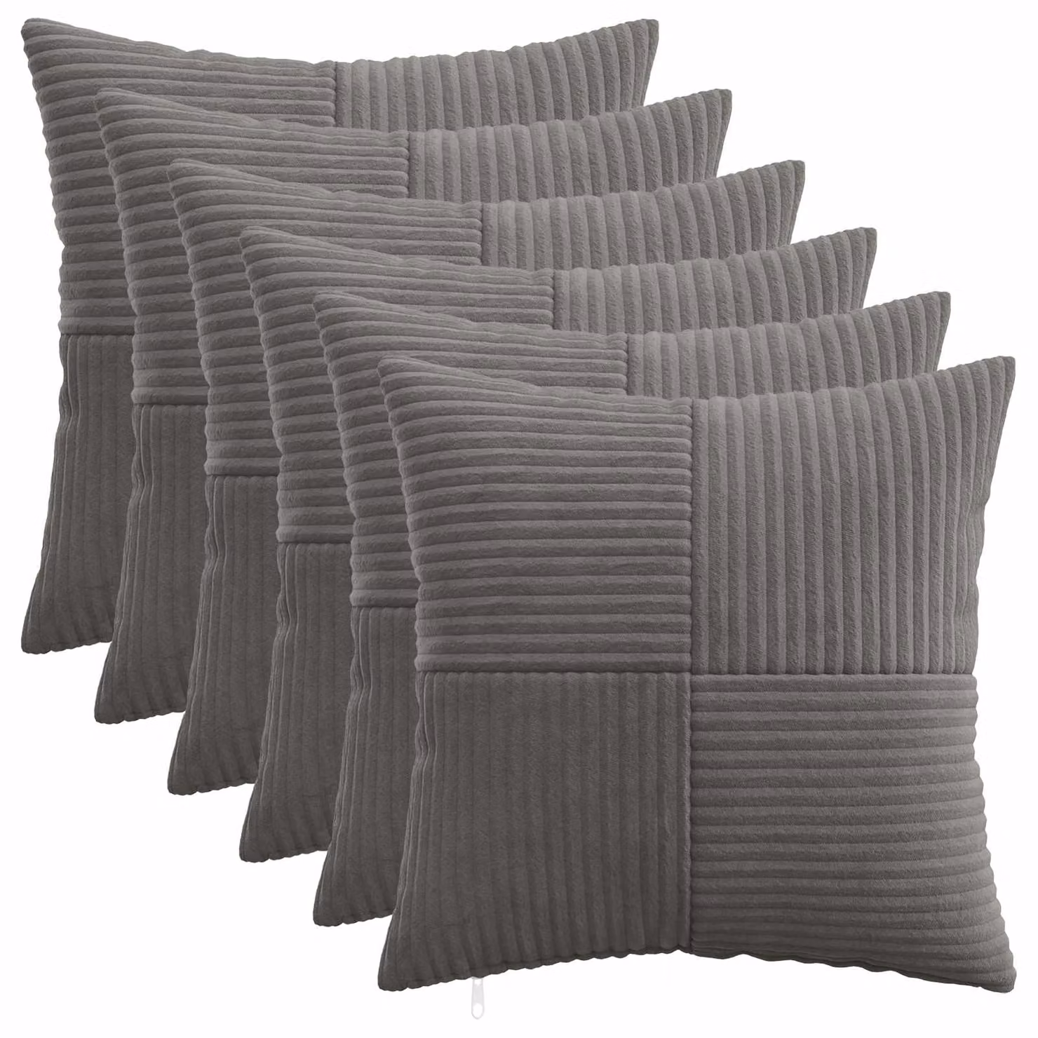 Set di 6 federe vidaXL ALMELO in velluto a coste grigio scuro, L 50 cm x P 50 cm