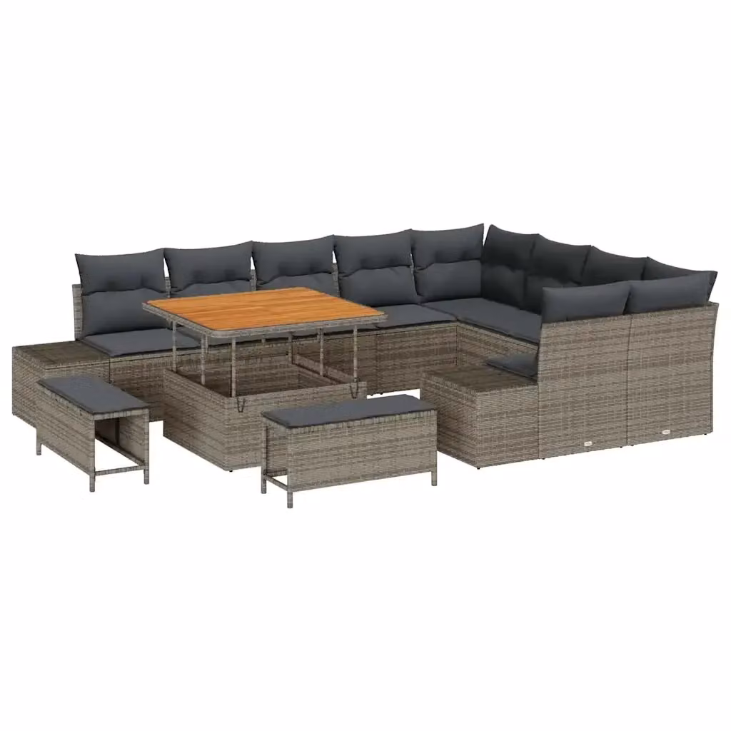 Set Divano da Giardino vidaXL in Polyrattan Grigio con Cuscini e Tavolino da 12 Pezzi – 2