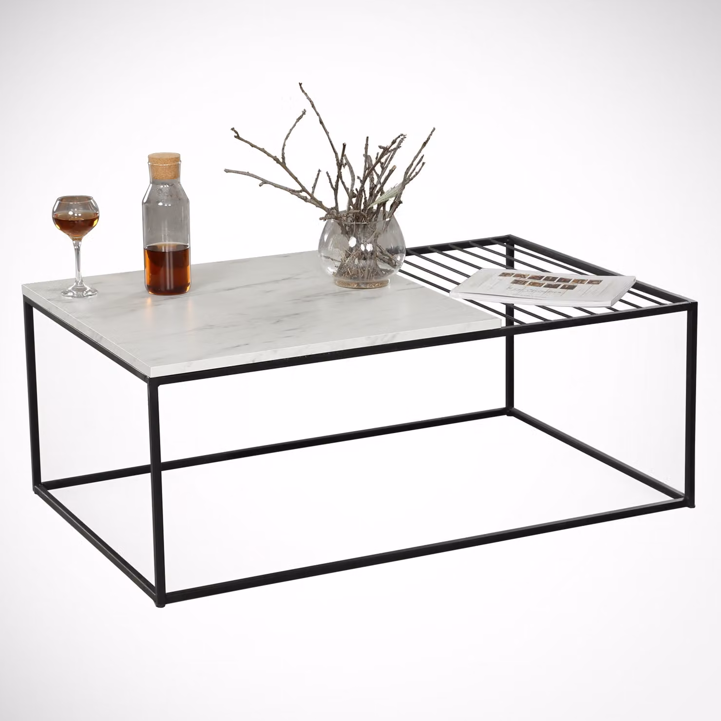 Skye Decor, Zinus - Marmo, tavolino da salotto, bianco, 100% pannelli di particelle rivestiti in melamina, 95 x 55 x 43 cm