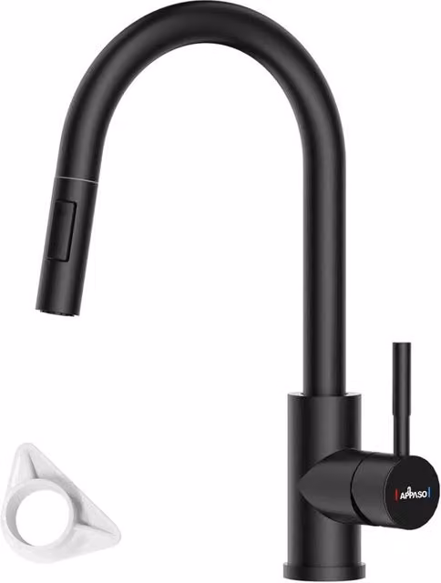 Kraan da alta pressione per cucina, 360° rotativa, con tubo flexibile da 20 pollici, miscelatore a singola manopola per cucina | Nero