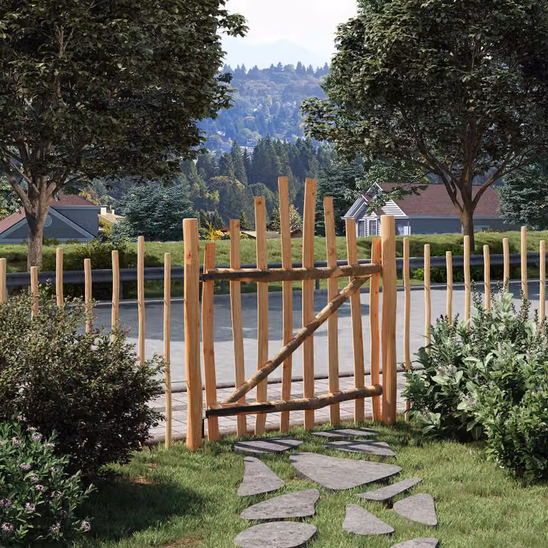 Cancello singolo ad arco vidaXL in legno e metallo marrone L: 100 cm, H: 120 cm