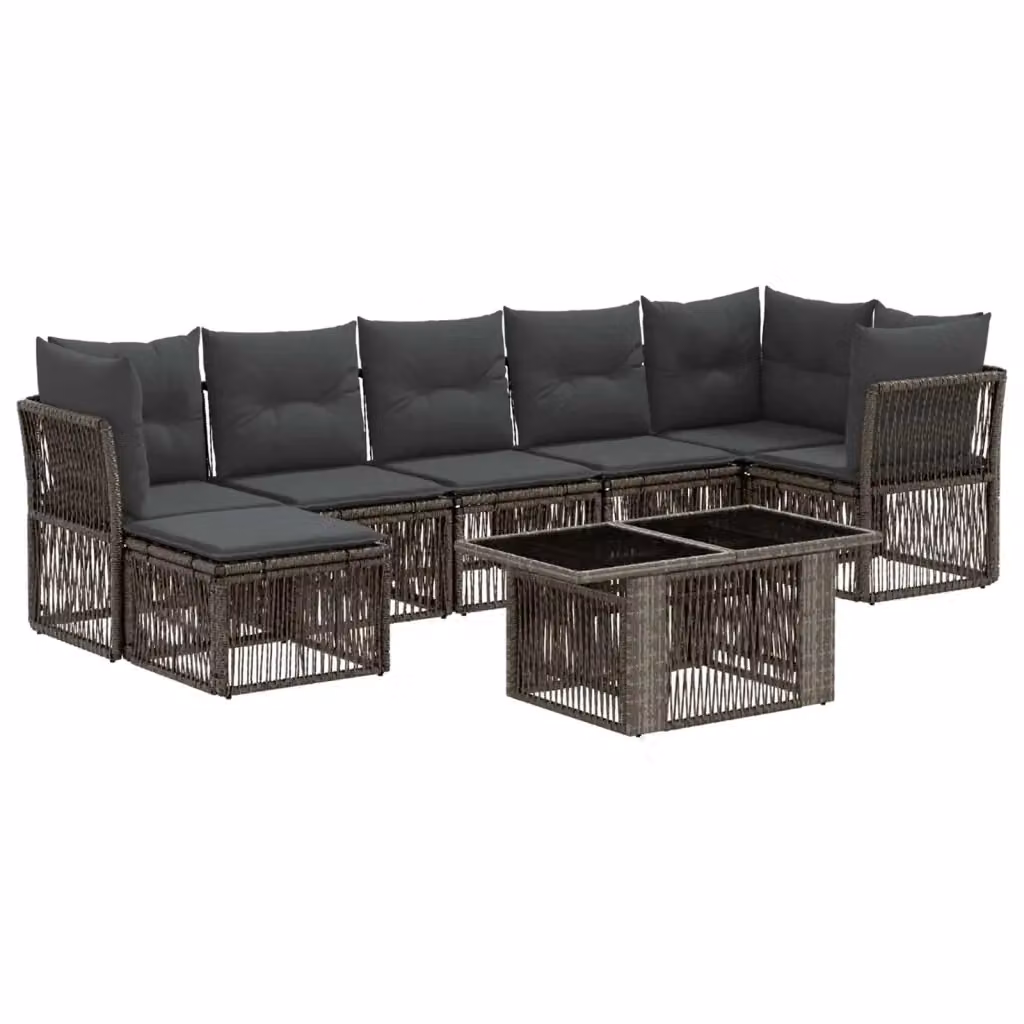 Set Divano da Giardino a L con 8 Pezzi vidaXL Grigio in Polyrattan con Cuscini e Tavolino – 2