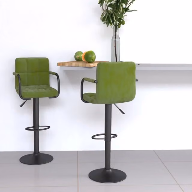 Set di 2 sgabelli da bar vidaXL in velluto verde con base girevole a 360 gradi – 1