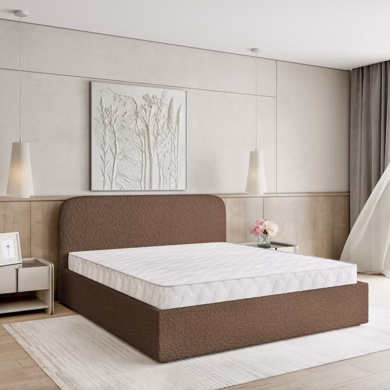 Masseno Letto imbottito RENIVE 180x200 cm, Letto imbottito con giroletto - Marrone, FONTE 25