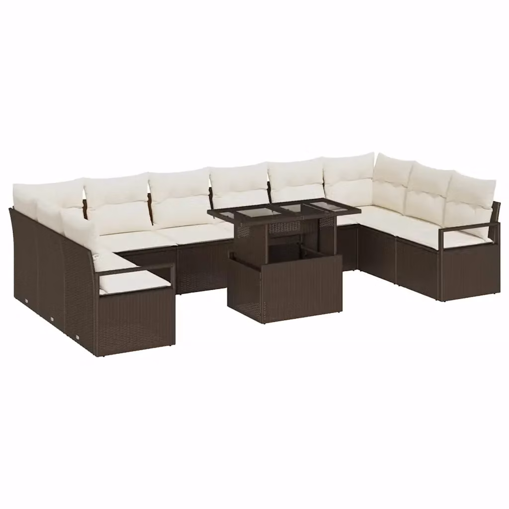 vidaXL Set Divano da Giardino Moderno a Forma di U in Polyrattan con 11 Pezzi, Marrone e Beige – 2