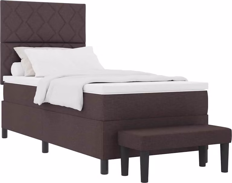 Letto a molle marrone scuro 90 x 190 cm in tessuto e materiale a base di legno