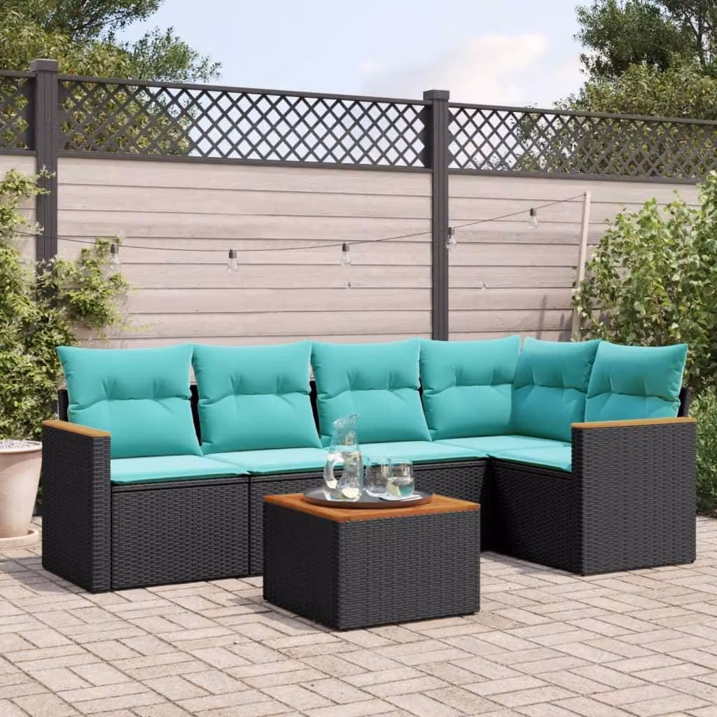 Maison Exclusive - Set di 6 divani da giardino con cuscini, polyrattan nero