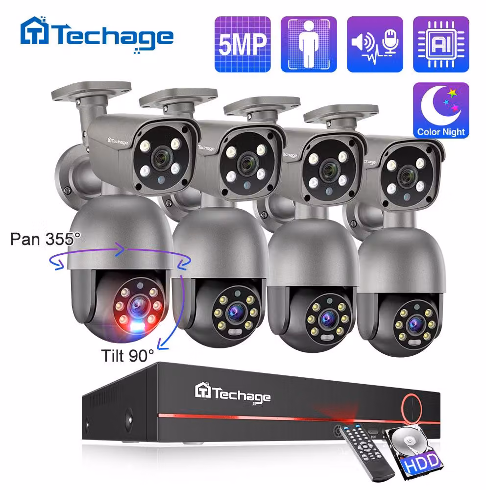 Sistema di videosorveglianza a 8 canali - 6 telecamere bullet - risoluzione 5 MP - grado di protezione IP66 (resistente all'acqua)