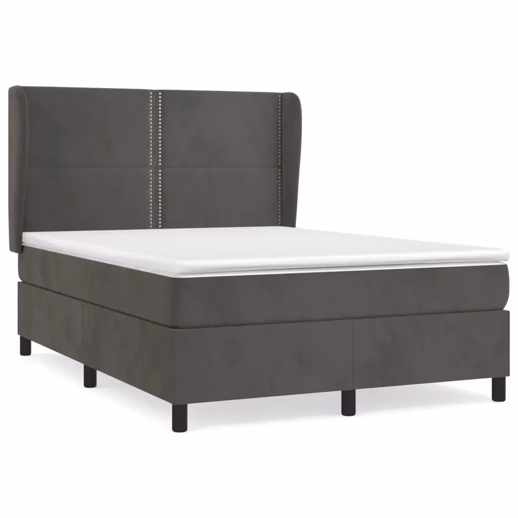 Letto Ibrido con Giroletto a Molle e Materasso vidaXL in Velluto Grigio e Bianco L/P: 140 x 200 cm – 2