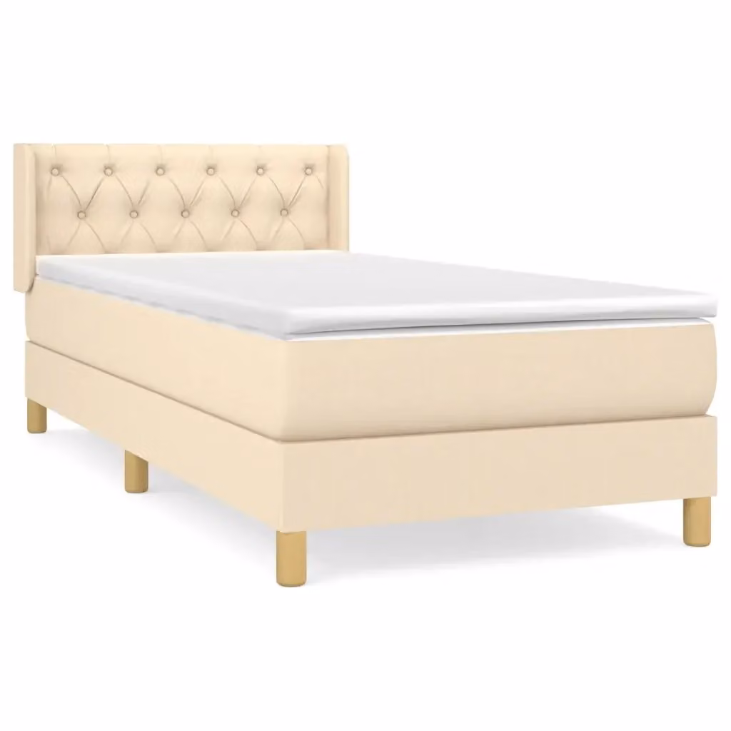 Letto Ibrido vidaXL con Giroletto a Molle e Materasso in Tessuto Beige e Bianco L/P: 80 x 200 cm – 2