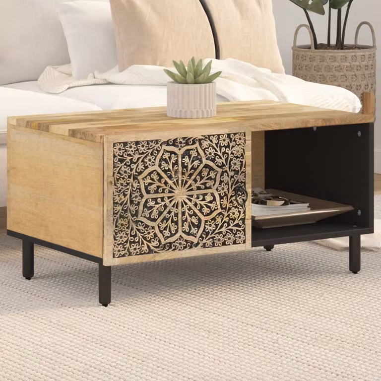 vidaXL Tavolino da Salotto in Legno di Mango Marrone con Design Retro, L 80 cm x P 50 cm x H 40 cm
